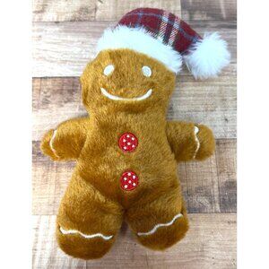 Gingerbread Man Plush Holiday Soft Dog Toy with Santa Hat